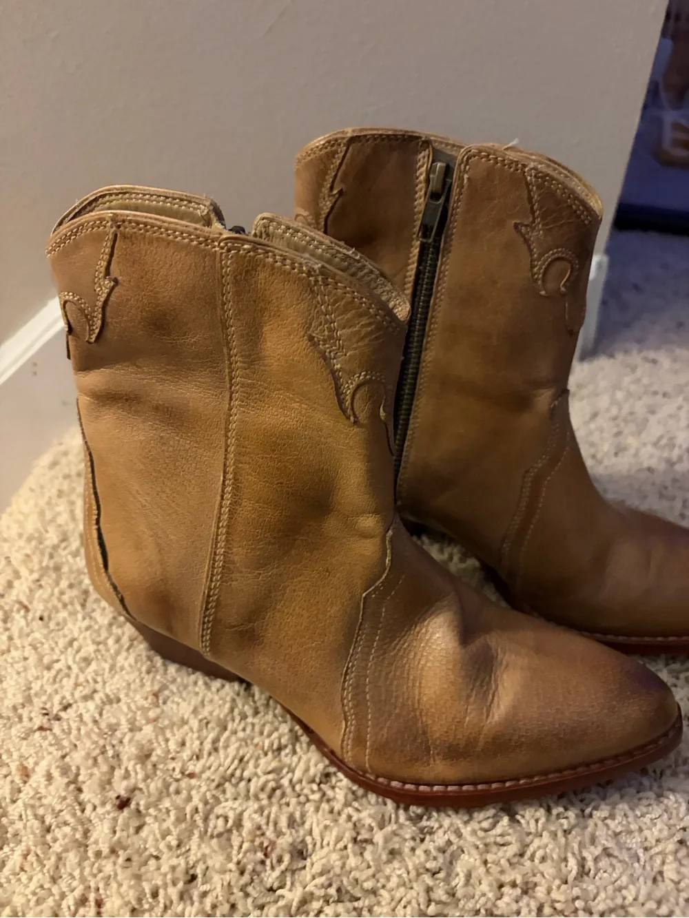 Free People Tan Leather Western Zip Ankle Boots